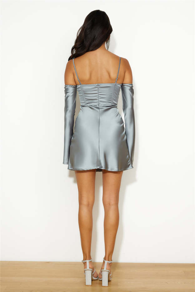 Channel Me Satin Mini Dress Sage