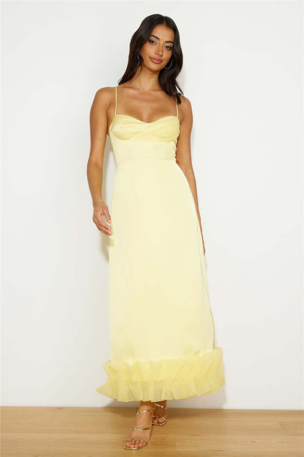 All Your Attention Satin Maxi Dress Yellow