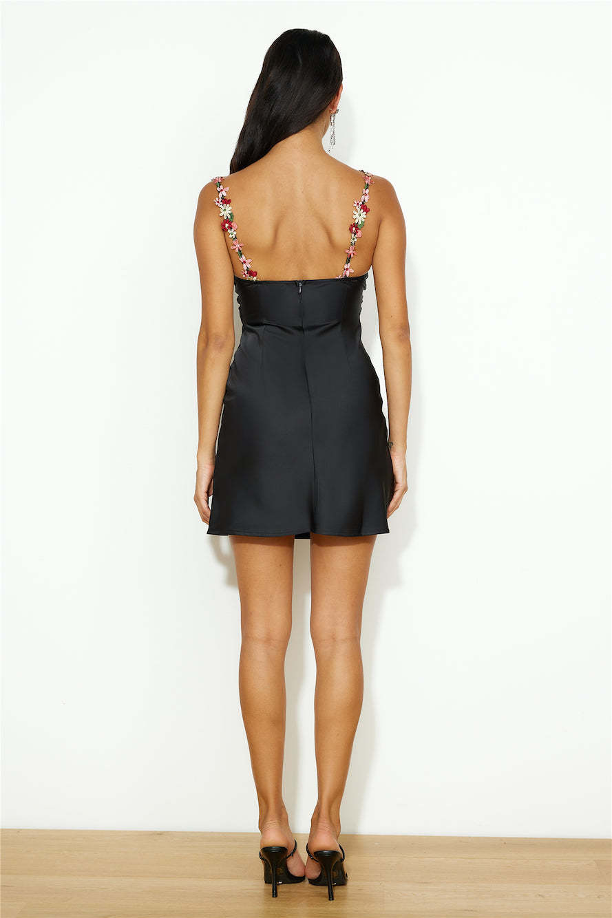 Blooming Confidence Satin Mini Dress Black