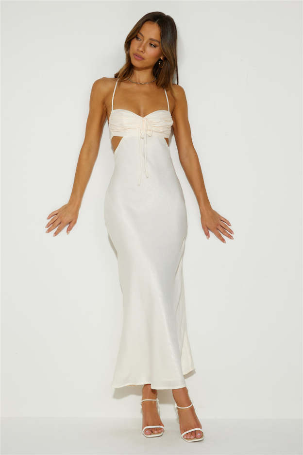 Magic In Her Vibe Satin Maxi Dress Champagne