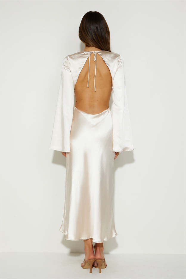All About You and Me Satin Maxi Dress Champagne