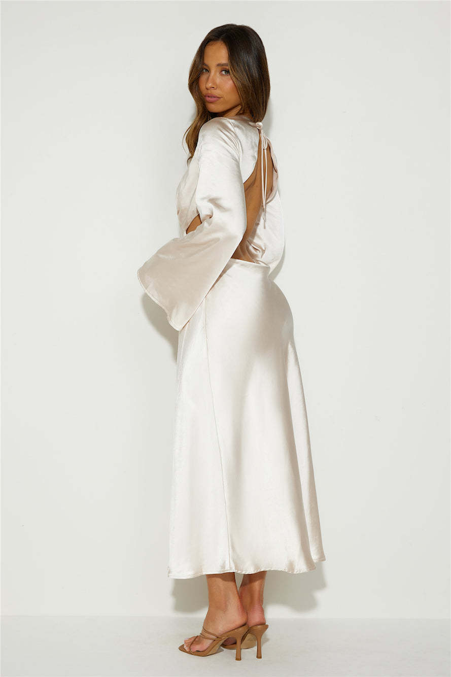All About You and Me Satin Maxi Dress Champagne