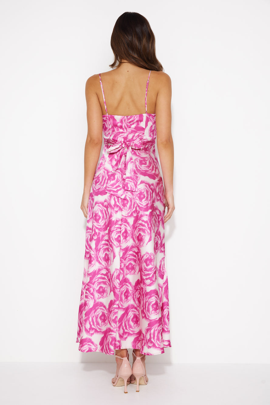 Bloomful Satin Maxi Dress Pink