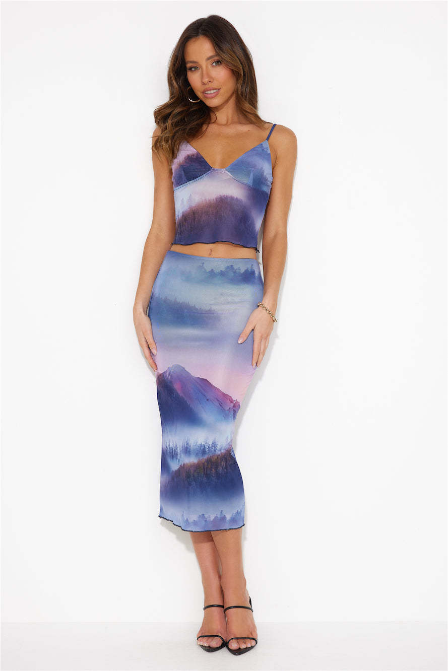 All In One Mesh Midi Skirt Blue