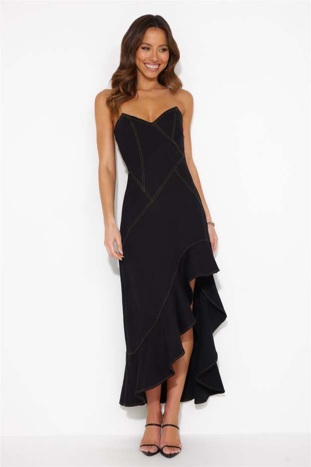 Ambitious Goals Denim Midi Dress Black