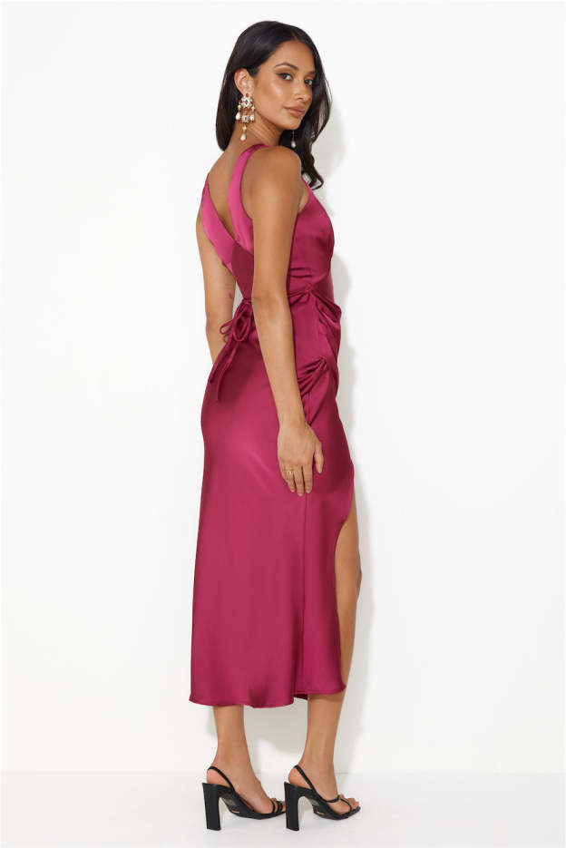 Accepting You Satin Midi Dress Plum