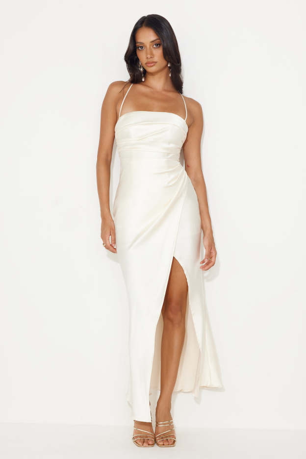 Best Friends Wedding Satin Midi Dress Champagne