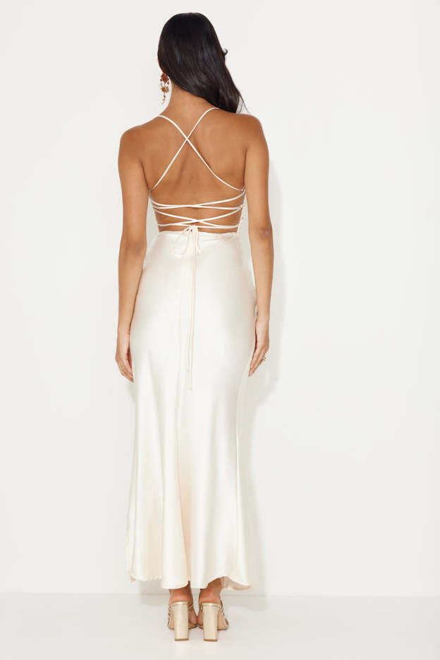 Best Friends Wedding Satin Midi Dress Champagne