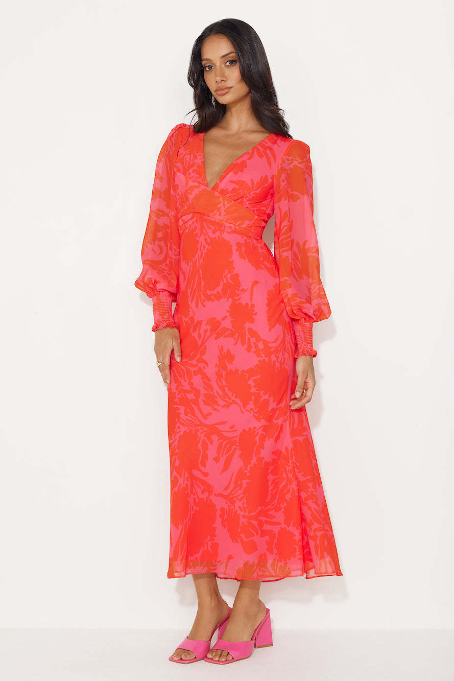 Brightest Feel Long Sleeves Maxi Dress Red