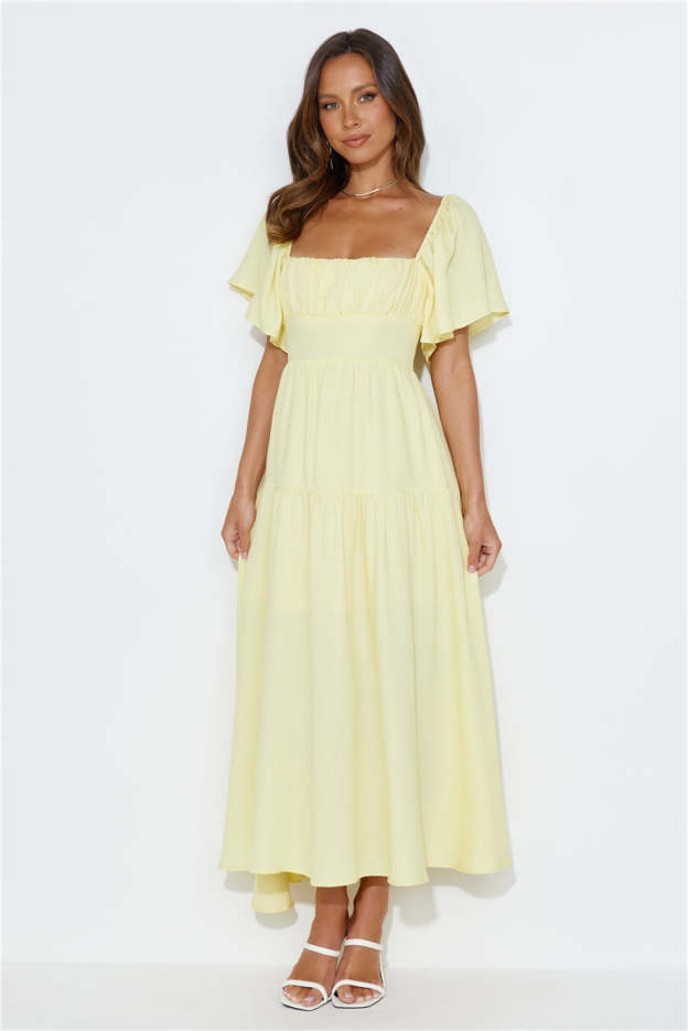 Summertime Heat Puff Sleeve Maxi Dress Yellow