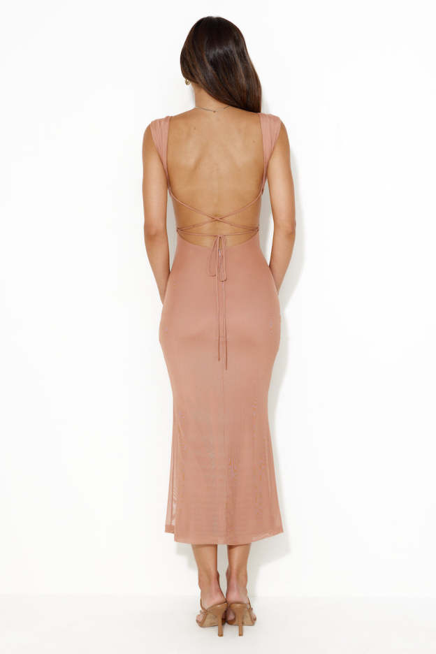 Beauty Guide Backless Mesh Maxi Dress Pink