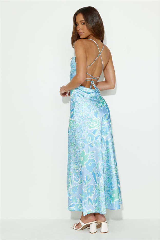 Besties Now Satin Maxi Dress Blue
