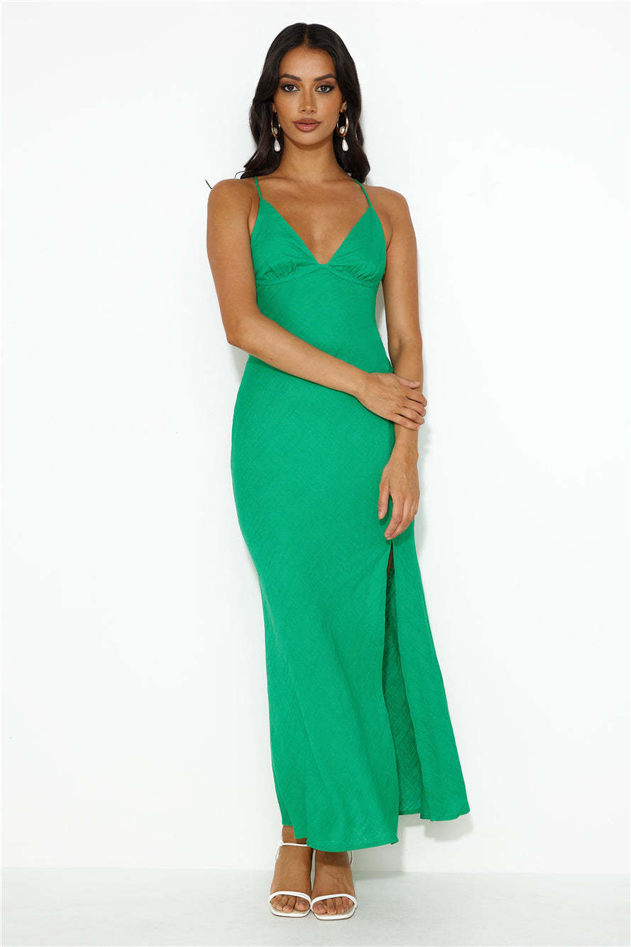 Coastal Resort Linen Midi Dress Green