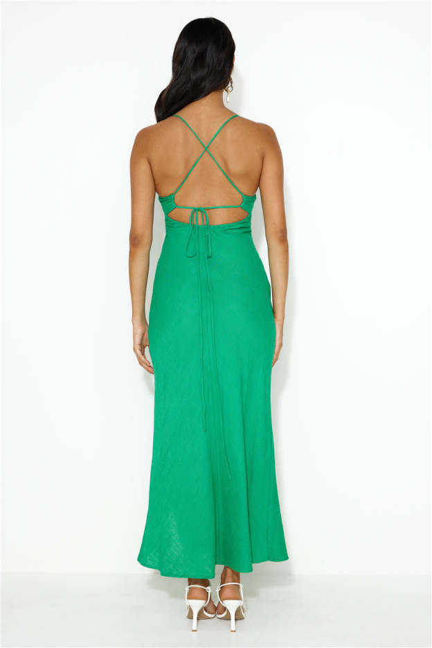 Coastal Resort Linen Midi Dress Green