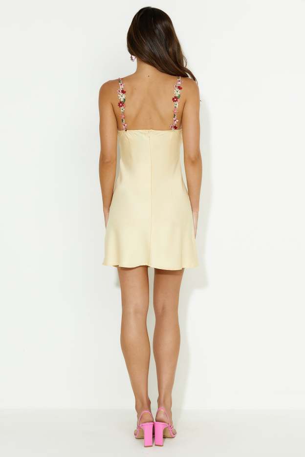 Blooming Confidence Satin Mini Dress Yellow