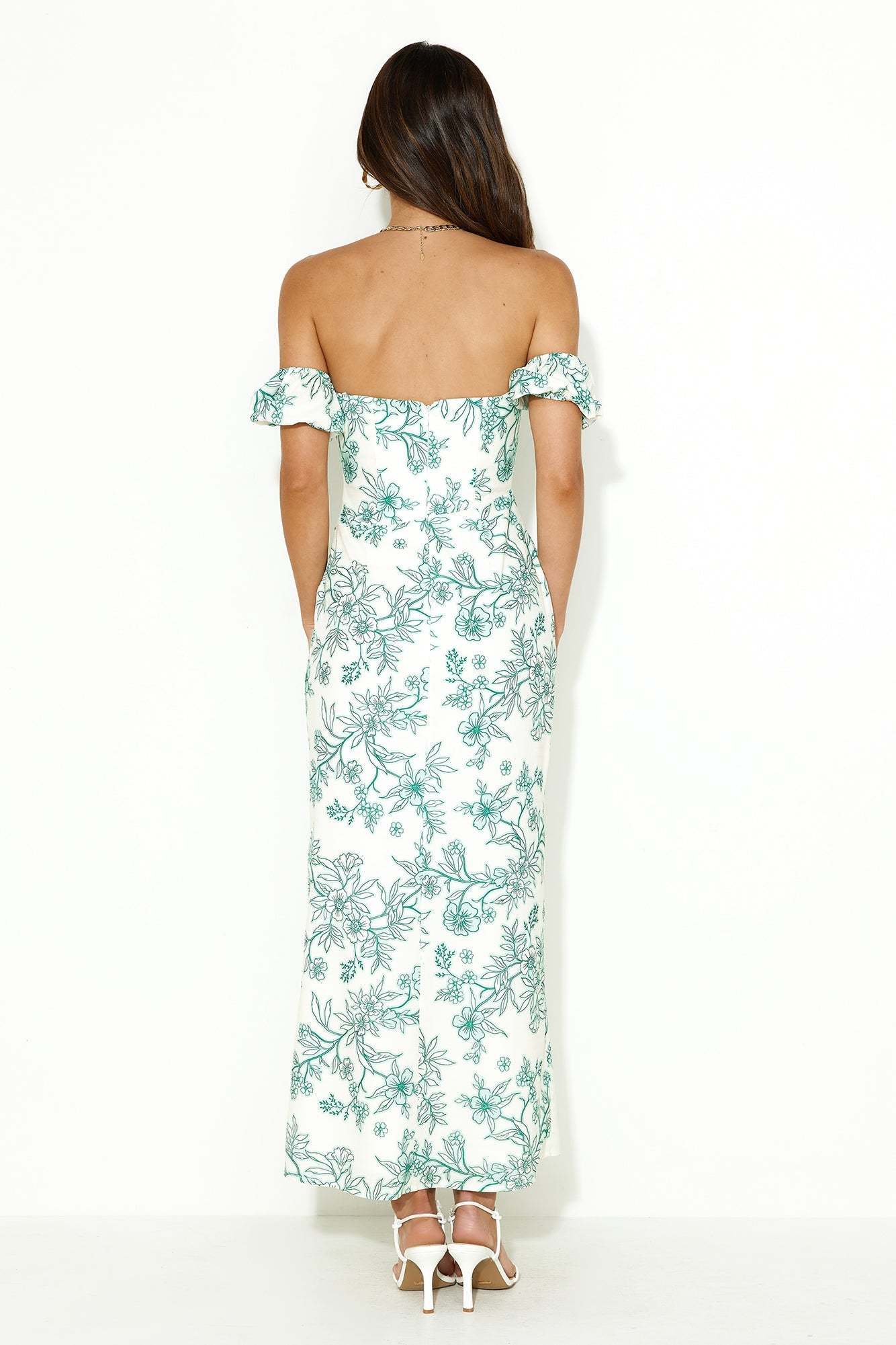 Chase Your Goals Off Shoulder Midi Dress Green
