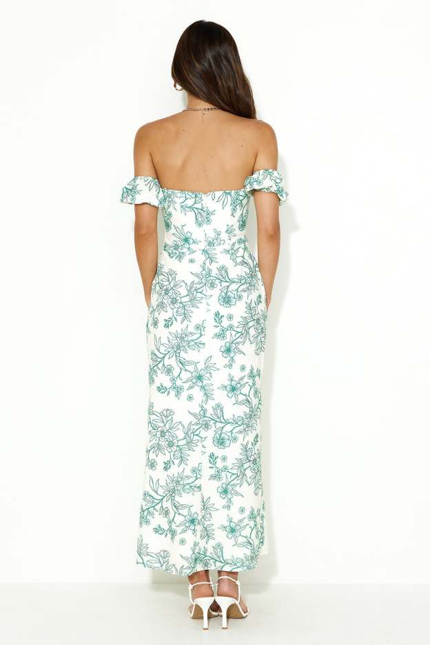 Chase Your Goals Off Shoulder Midi Dress Green