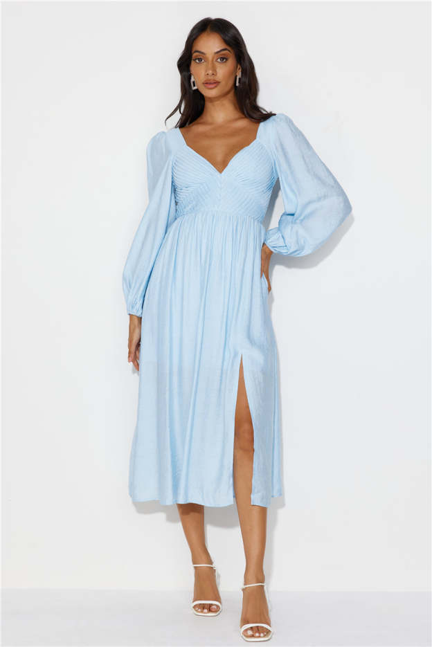 Dancing Deni Long Sleeve Midi Dress Blue