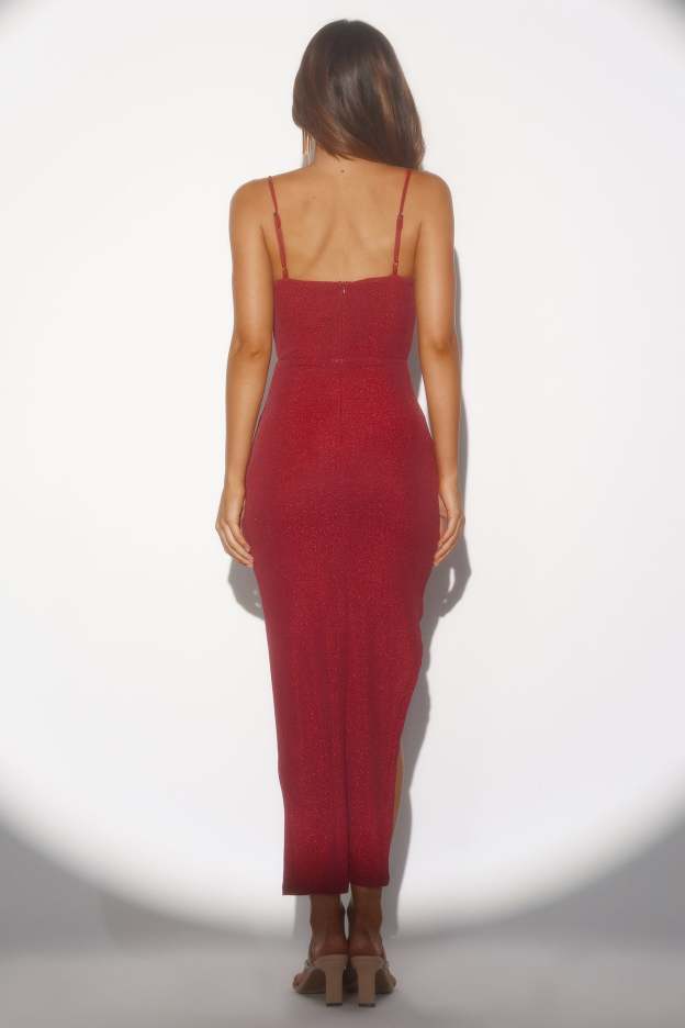 City Of Lights Glitter Midi Dress Red