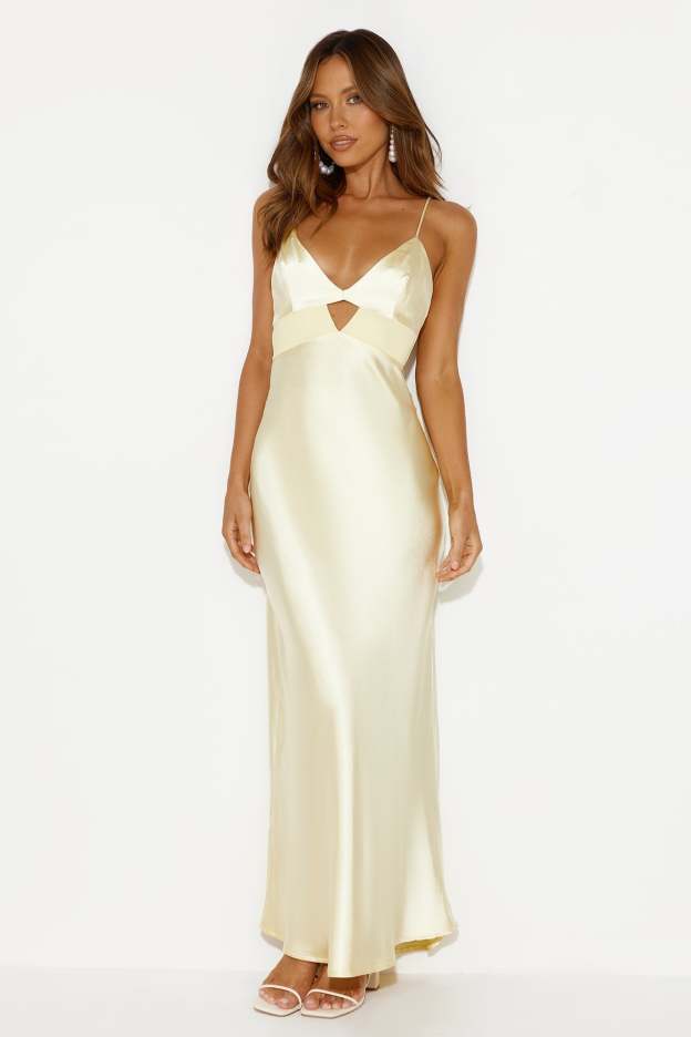 Welcome Spring Satin Maxi Dress Yellow