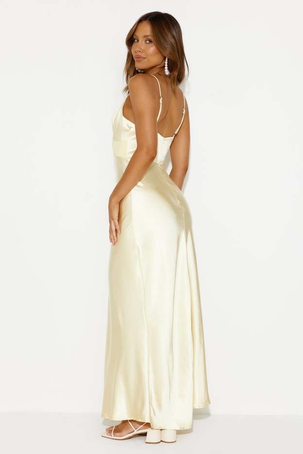Welcome Spring Satin Maxi Dress Yellow