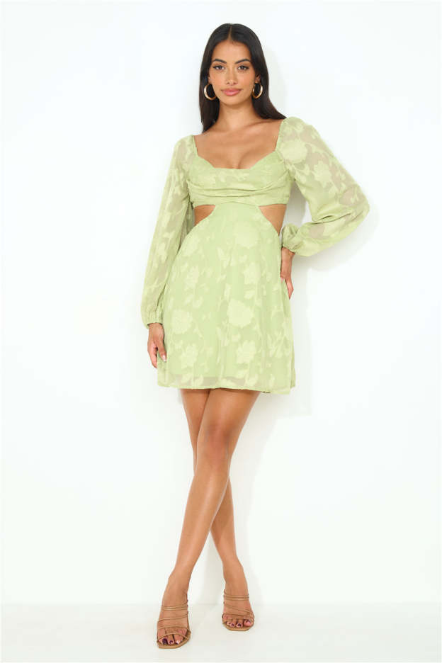 Dainty Long Sleeve Mini Dress Green