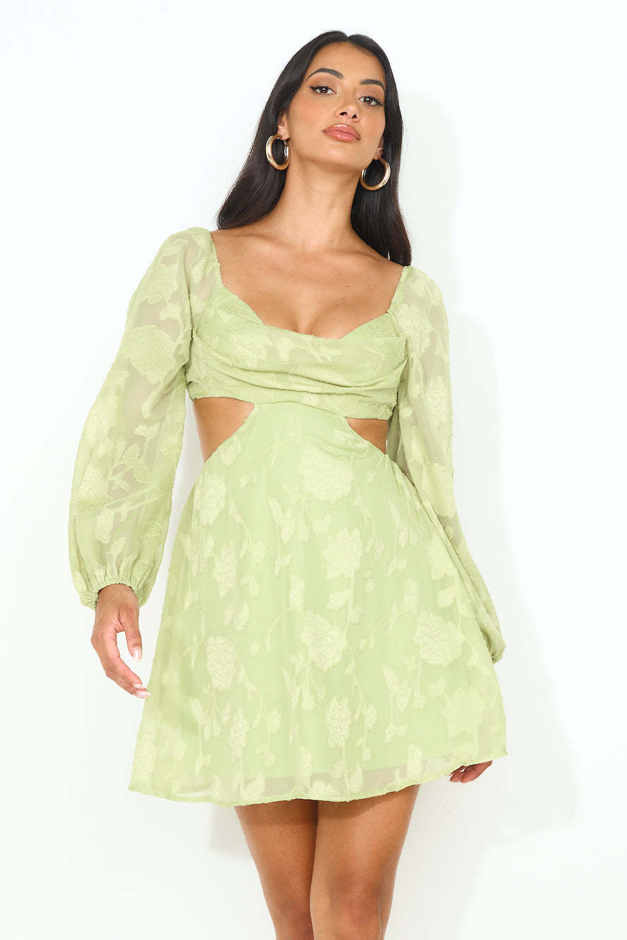 Dainty Long Sleeve Mini Dress Green