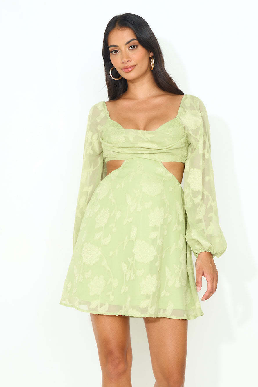 Dainty Long Sleeve Mini Dress Green