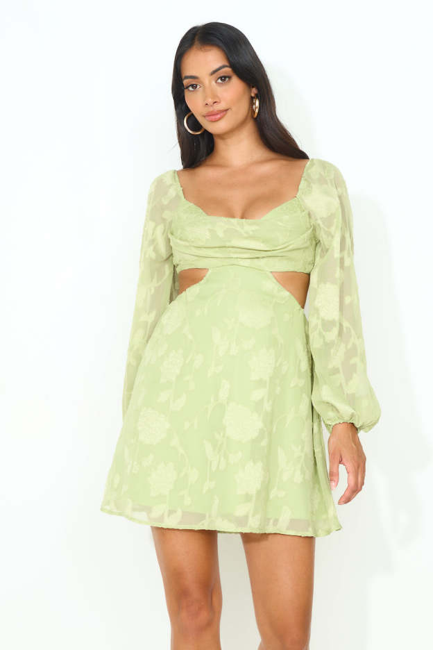 Dainty Long Sleeve Mini Dress Green
