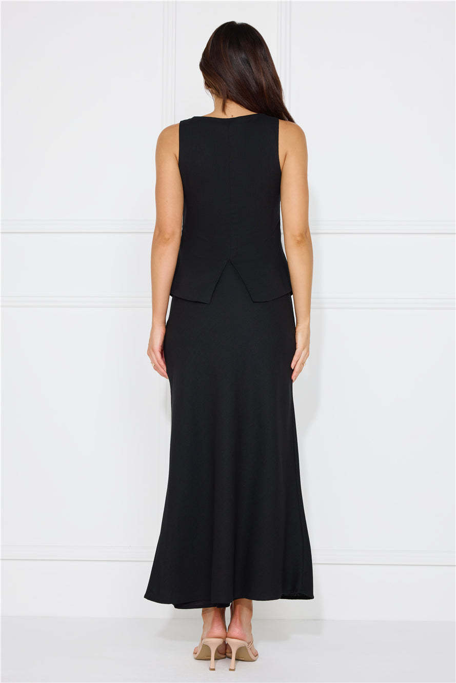 Days In Linen Blend Maxi Skirt Black