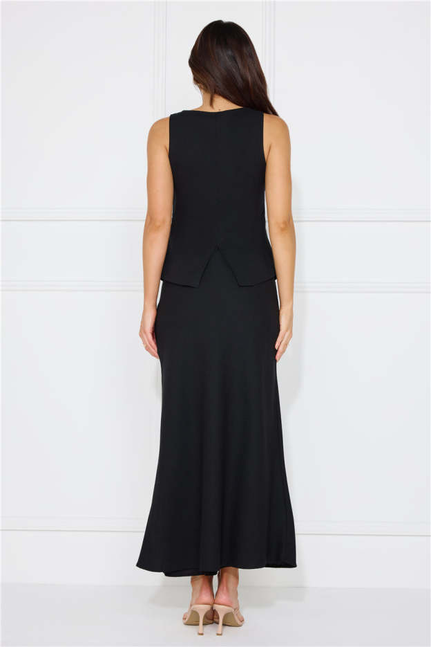 Days In Linen Blend Maxi Skirt Black
