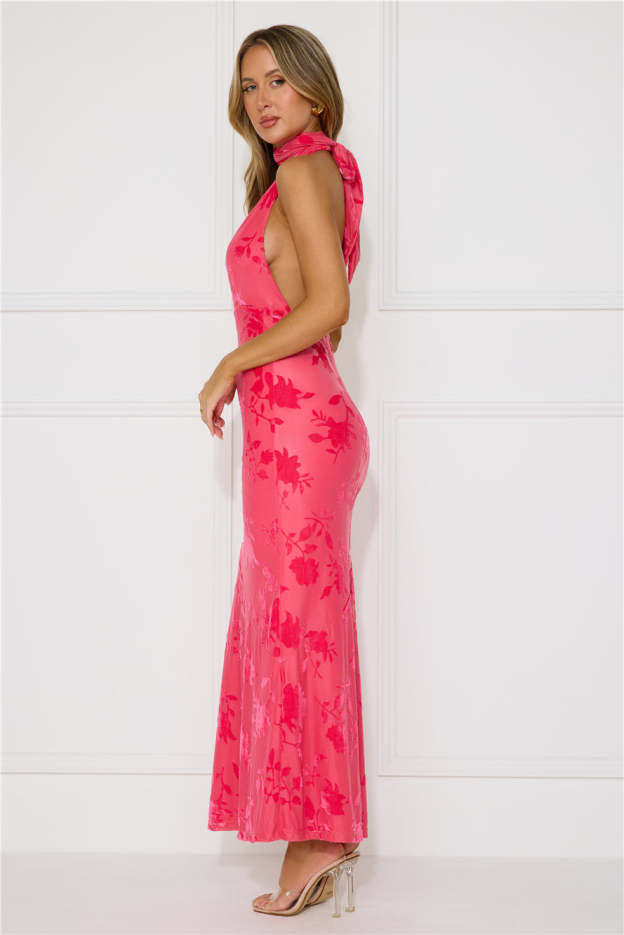 Shallow Love Halter Maxi Dress Pink