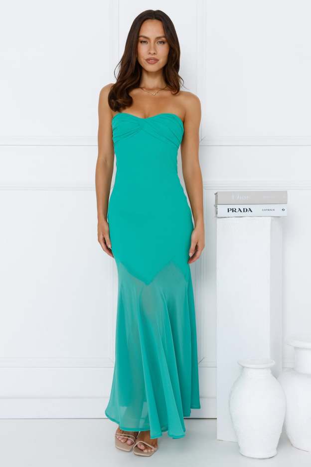 Luxe Leisure Strapless Maxi Dress Green