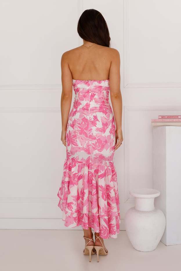 Dancing With Desire Strapless Midi Dress Pink