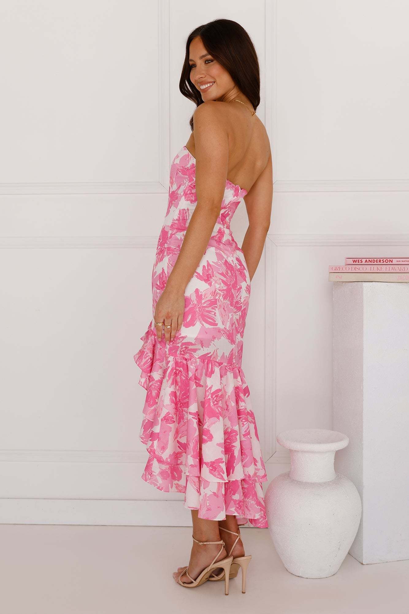 Dancing With Desire Strapless Midi Dress Pink