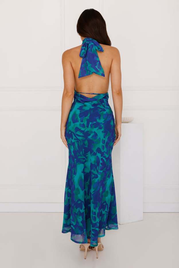 Aquamarine Dreams Halter Maxi Dress Blue