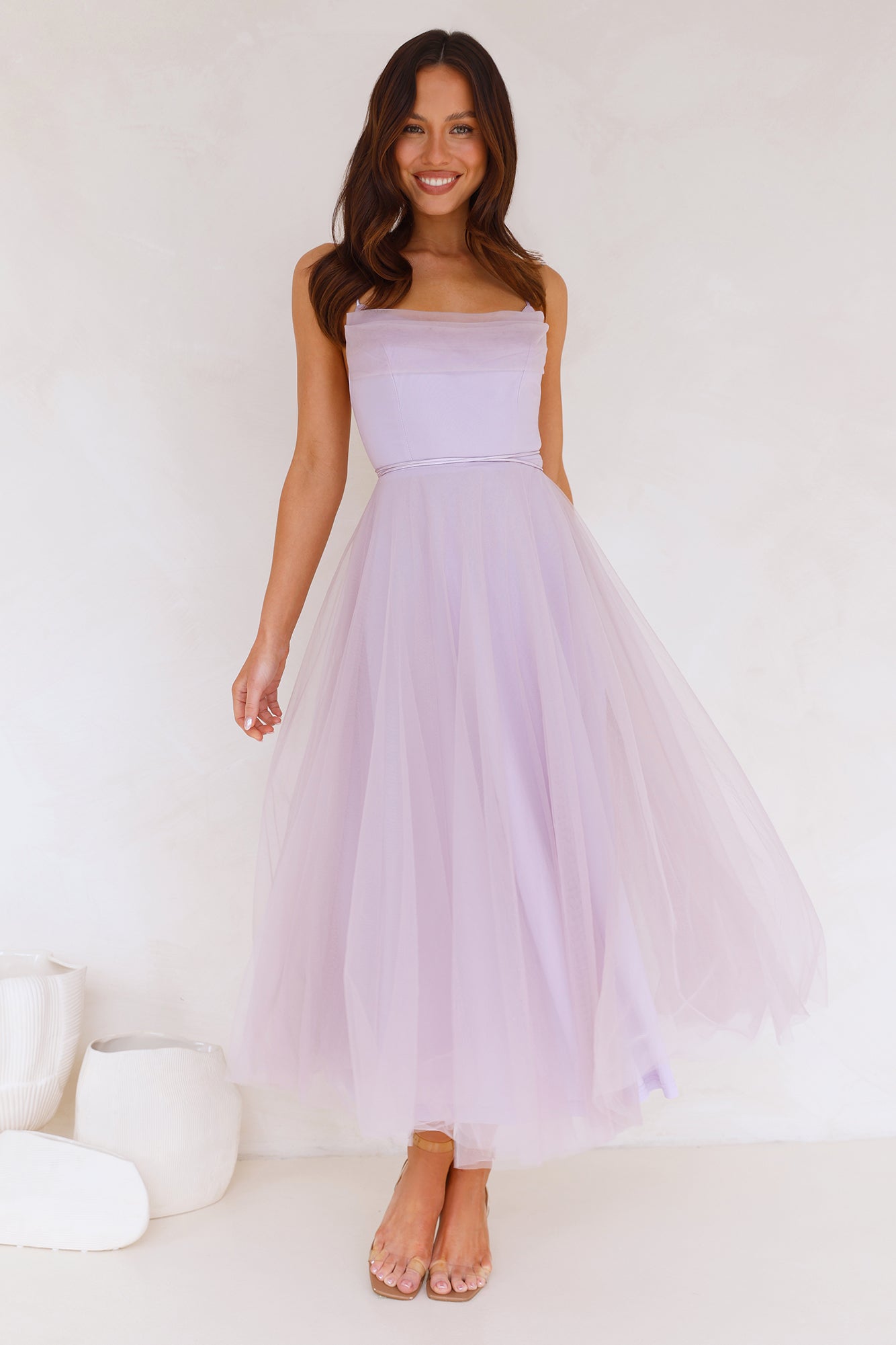 Signal My Way Tulle Midi Dress Lilac