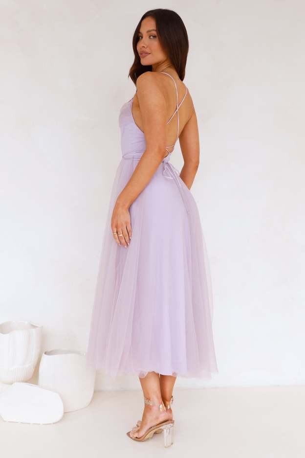 Signal My Way Tulle Midi Dress Lilac