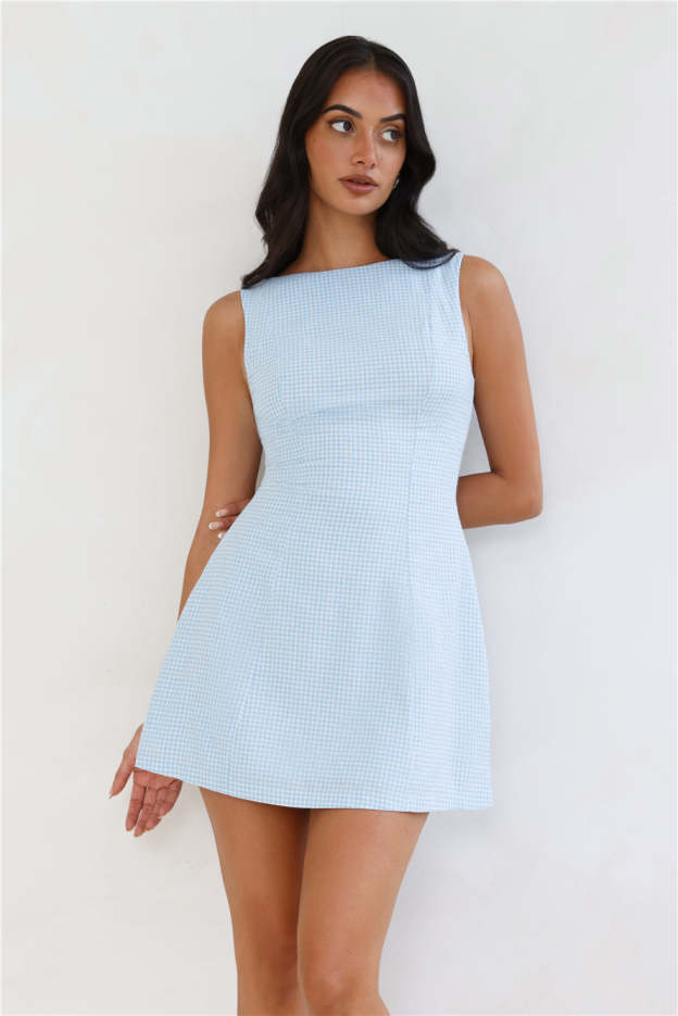 Dream Paddock Gingham Mini Dress Blue