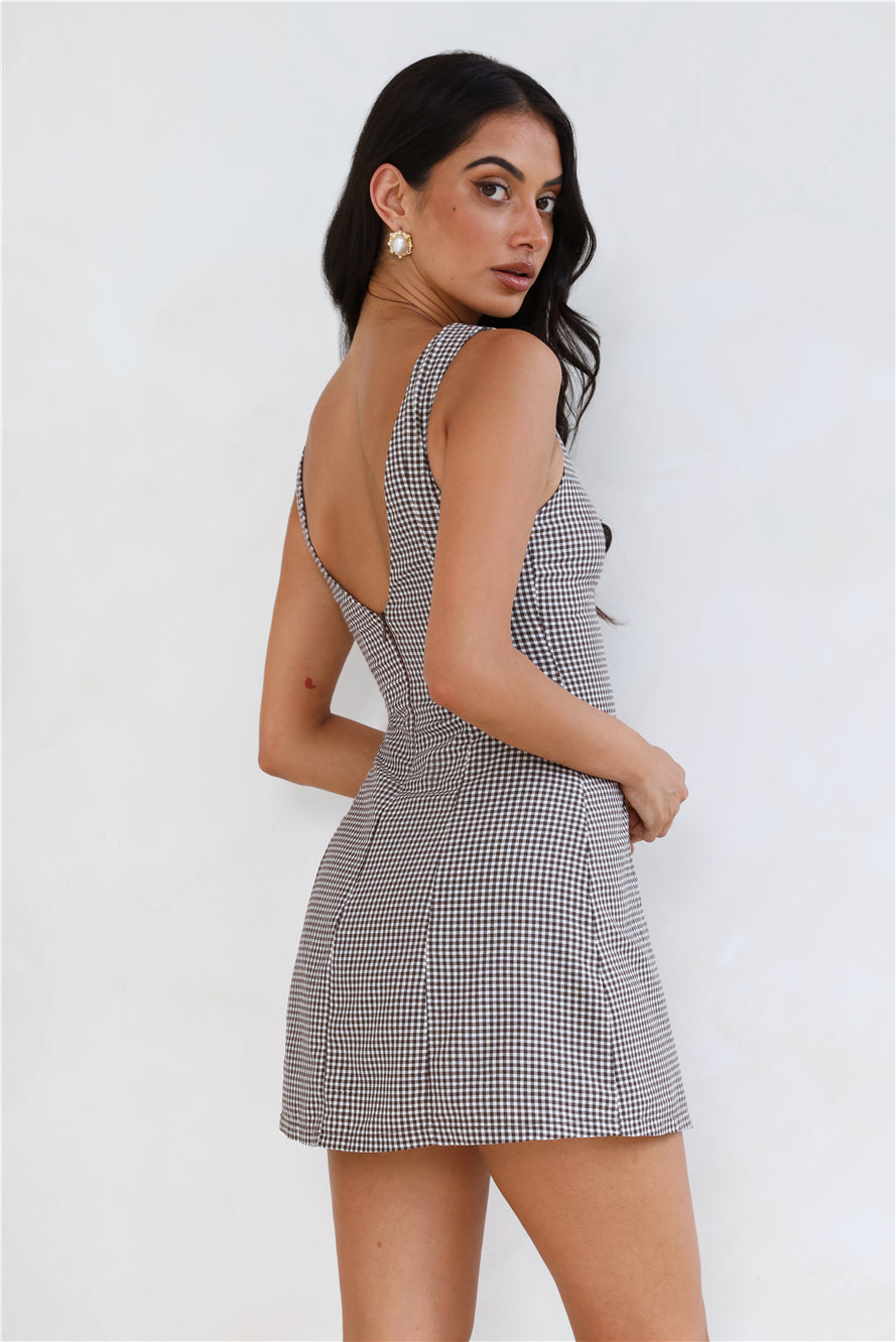 Dream Paddock Gingham Mini Dress Brown