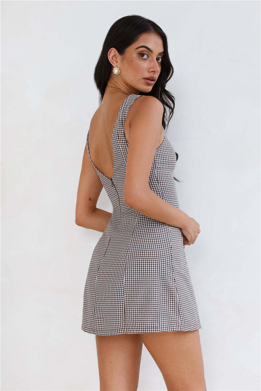 Dream Paddock Gingham Mini Dress Brown