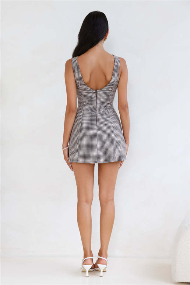 Dream Paddock Gingham Mini Dress Brown
