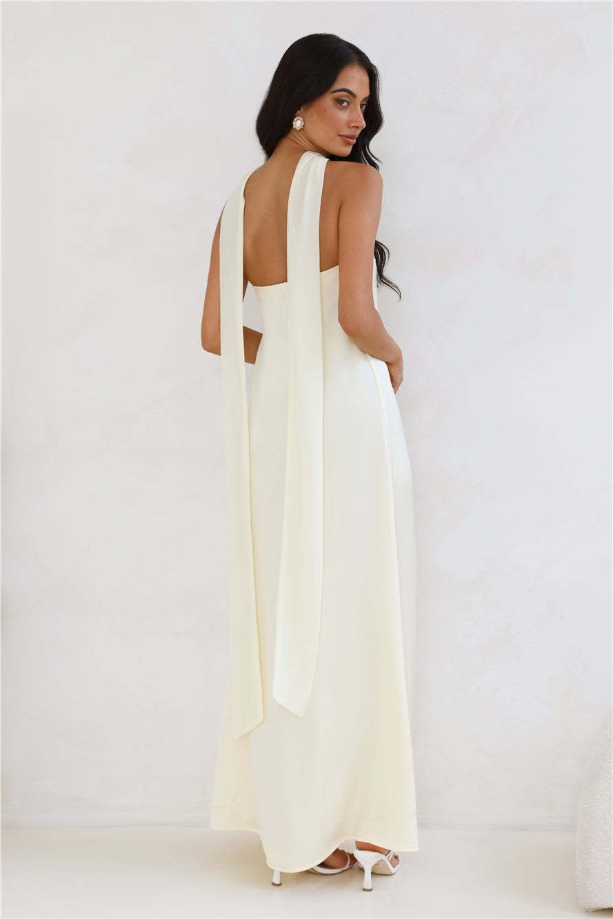 Luxelle Strapless Satin Maxi Dress Yellow