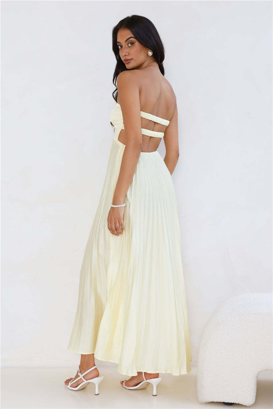 Clouds Of Love Strapless Pleated Maxi Dress Lemon