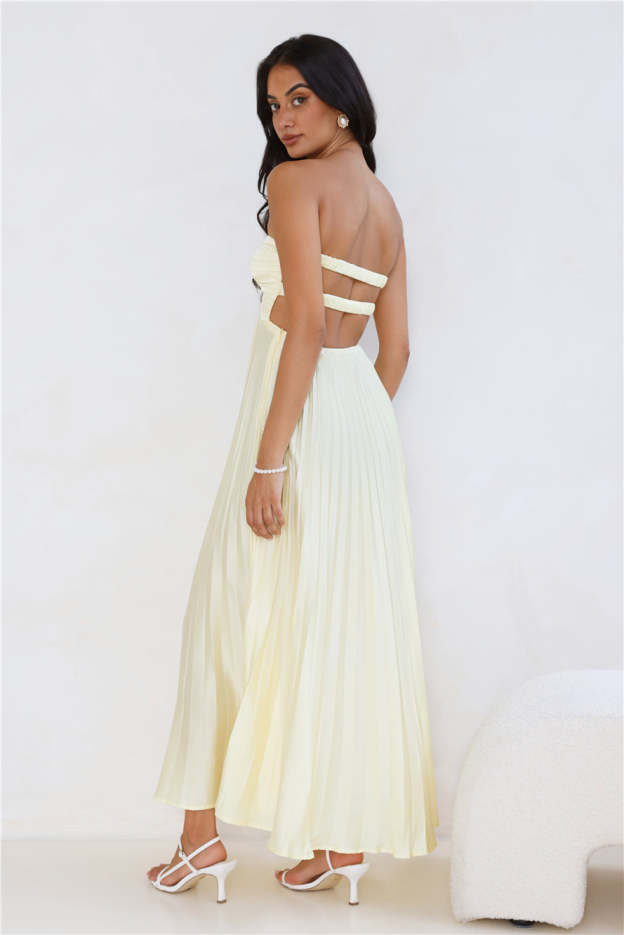 Clouds Of Love Strapless Pleated Maxi Dress Lemon