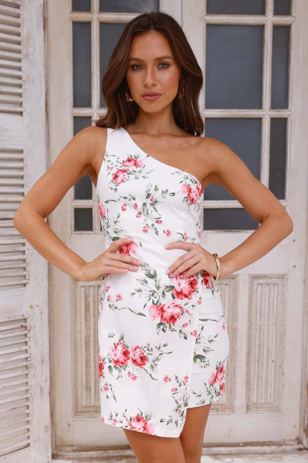 Attracting Romance One Shoulder Mini Dress White