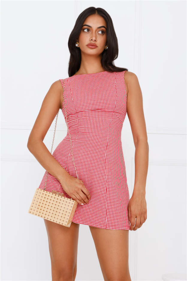 Dream Paddock Gingham Mini Dress Red