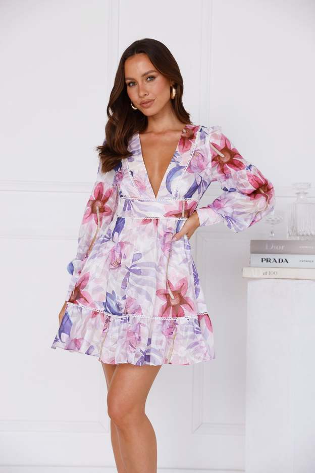 Daylight Delights Long Sleeve Mini Dress Purple
