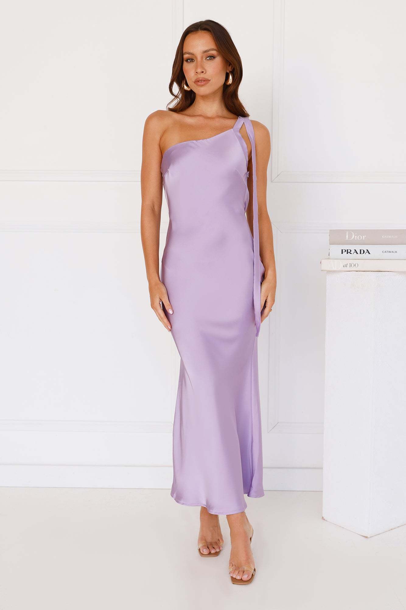 Black Tie Ballroom One Shoulder Satin Maxi Dress Lilac