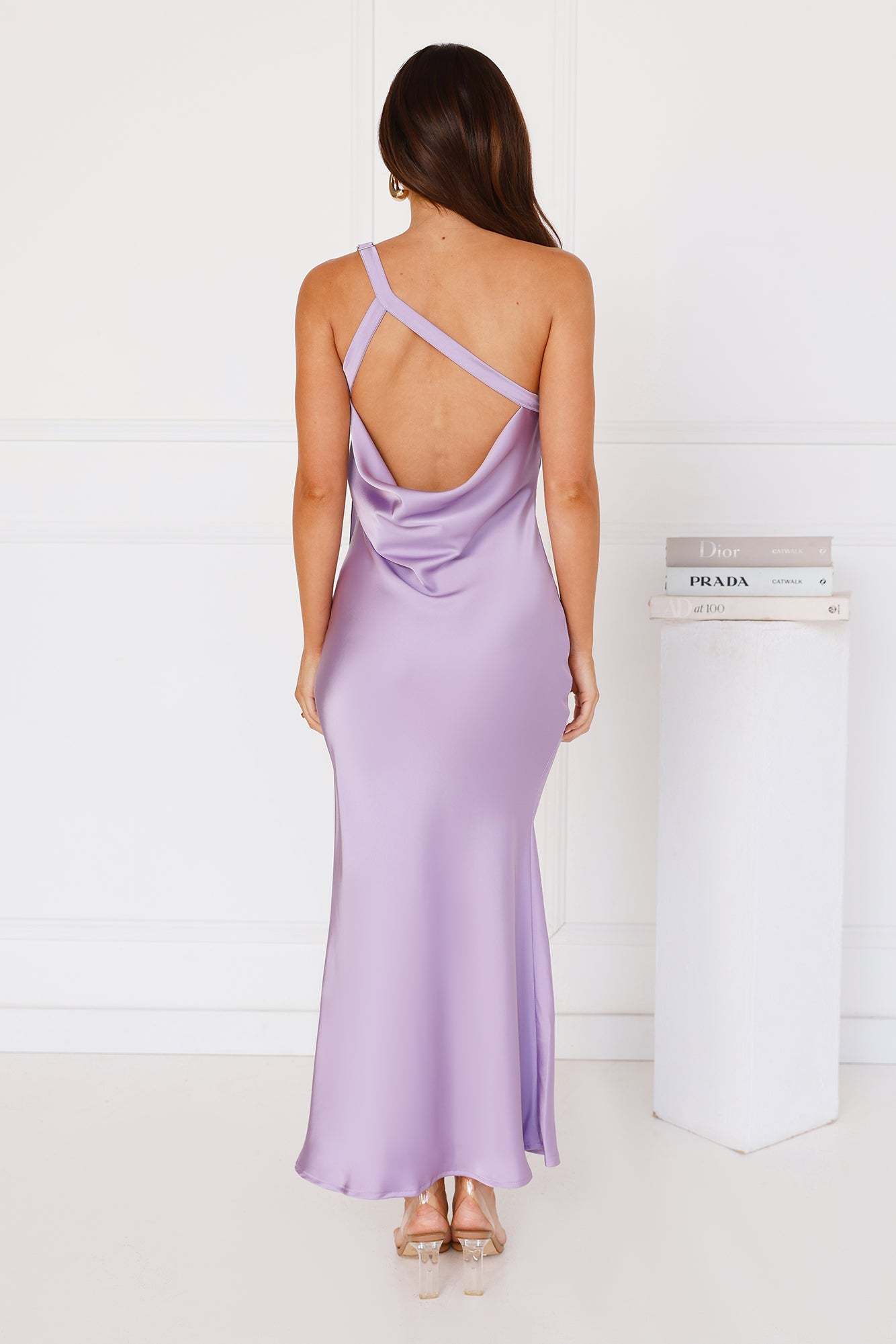 Black Tie Ballroom One Shoulder Satin Maxi Dress Lilac